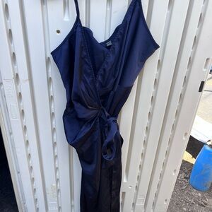 SHEIN Deep Blue Satin Wrap Dress